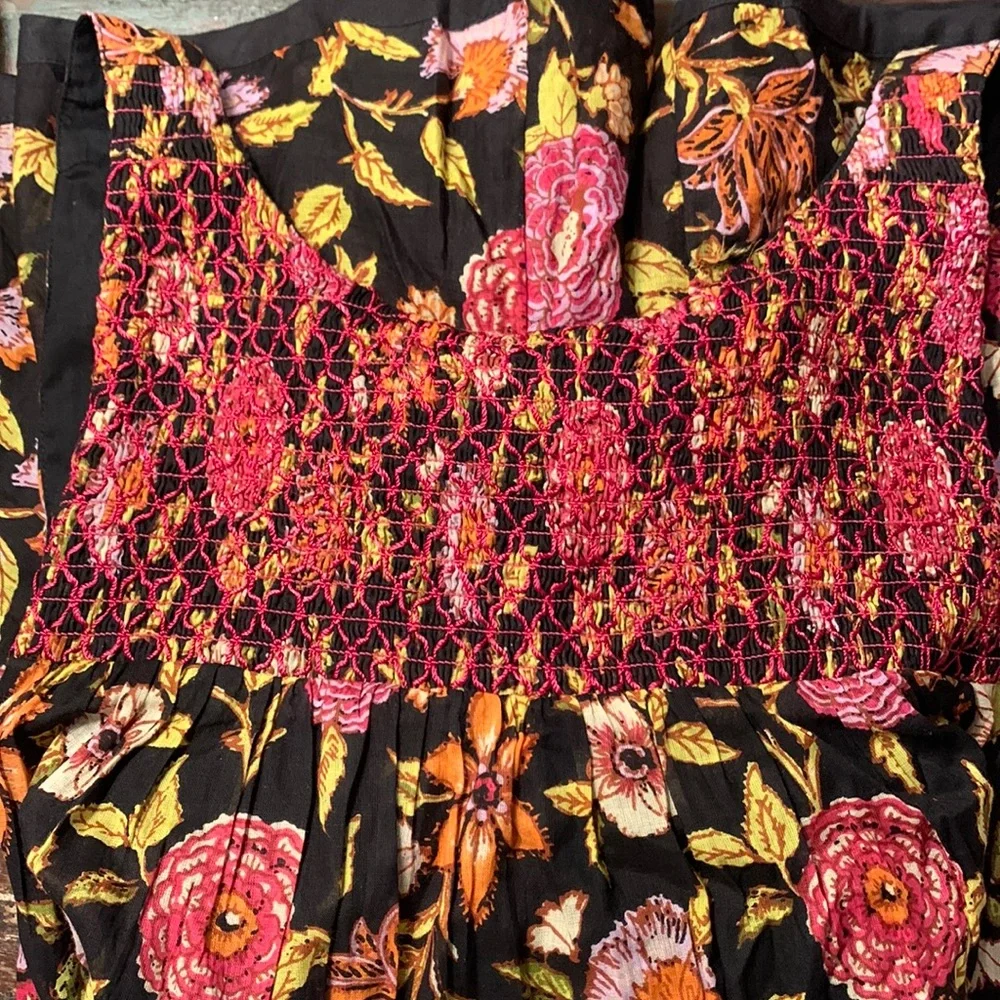 Free People Floral Dress with Plunging back - Black and Pink - Picture 6 of 7